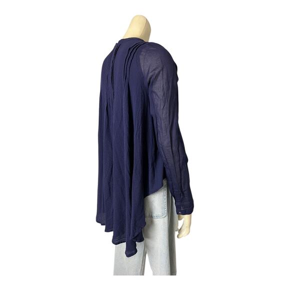 Free People Blue Hi-Lo high low Blouse Shirt sz Small - Picture 5 of 12